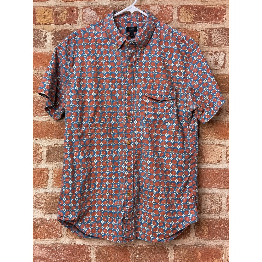 J.Crew Mens Large Short Sleeve Button Down Novelty Floral Cotton Preppy Costal